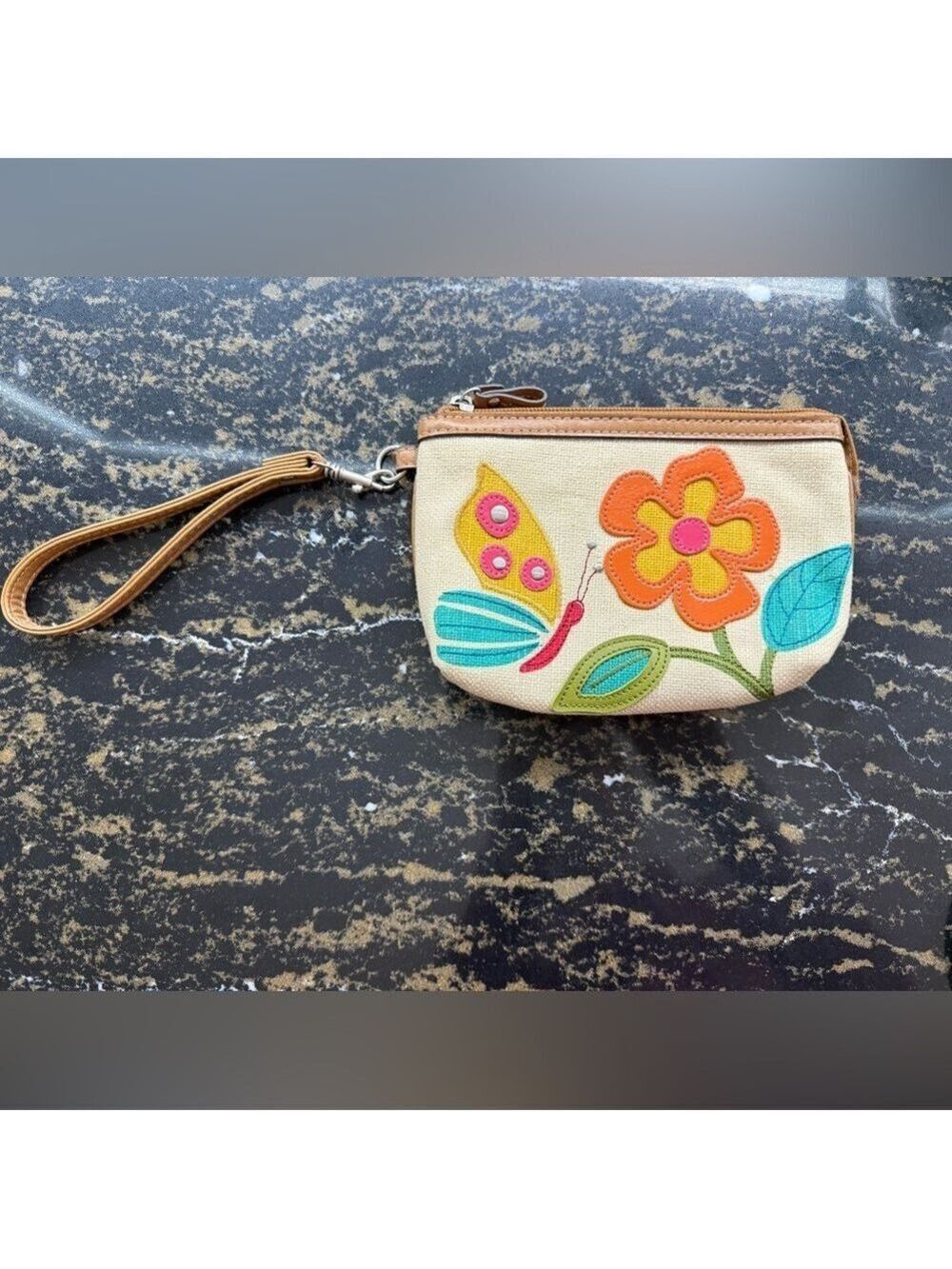 Relic Beige Wristlet with Colorful Butterfly and Flower